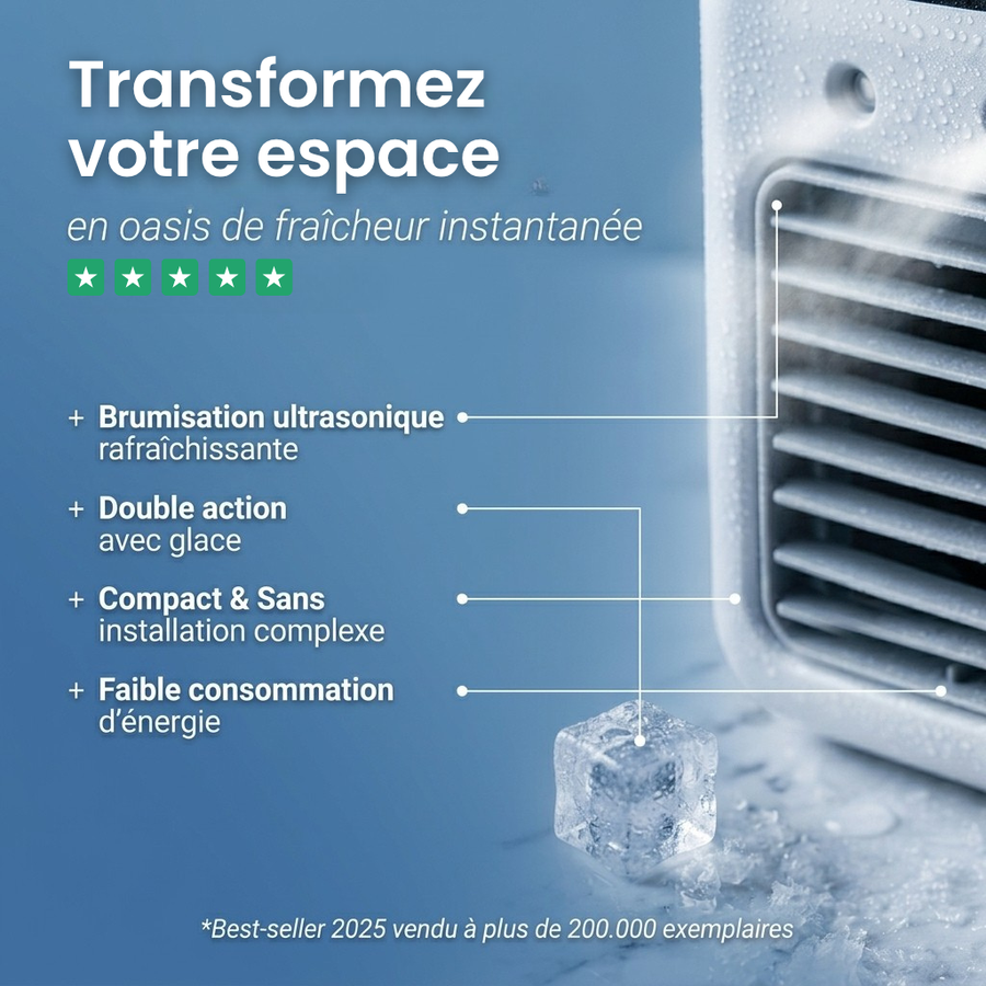 Rafraîchisseur d'air par brumisation, réservoir d'eau et bac à glaçons
